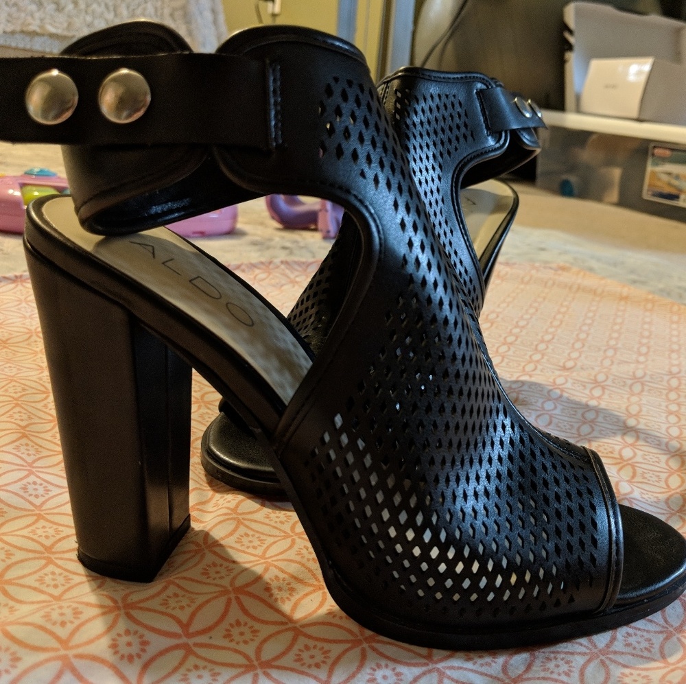 Black Aldo open toe booties